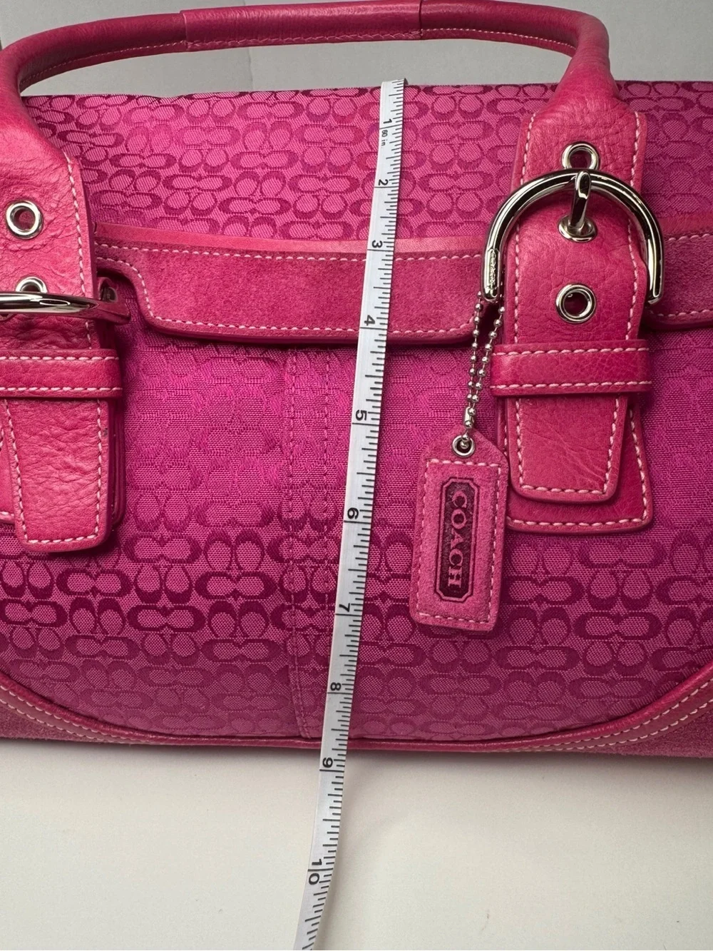 Coach 2004 Signature C Y2K Pink SoHo Hampton Flap Leather And Suede Bag